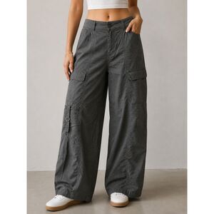 Happily Grey Cargo Pants Grey Small Wide Leg Utility Pocket Pants Urban Edgy